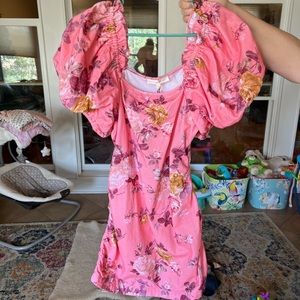 Loveshackfancy mini pink floral dress.